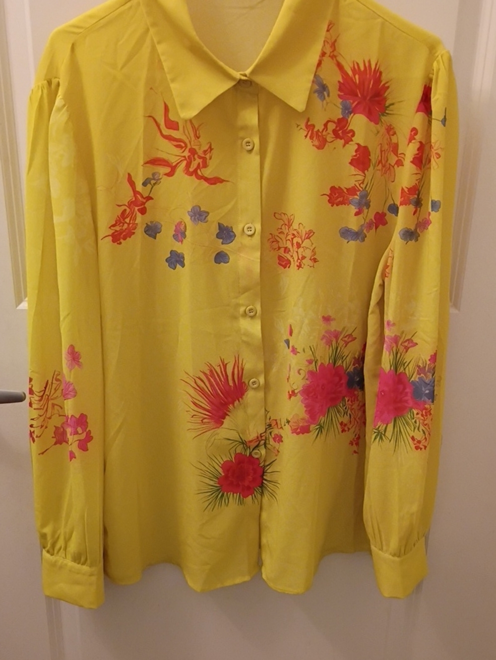 Source Unknown Yellow Floral Button-Up Blouse